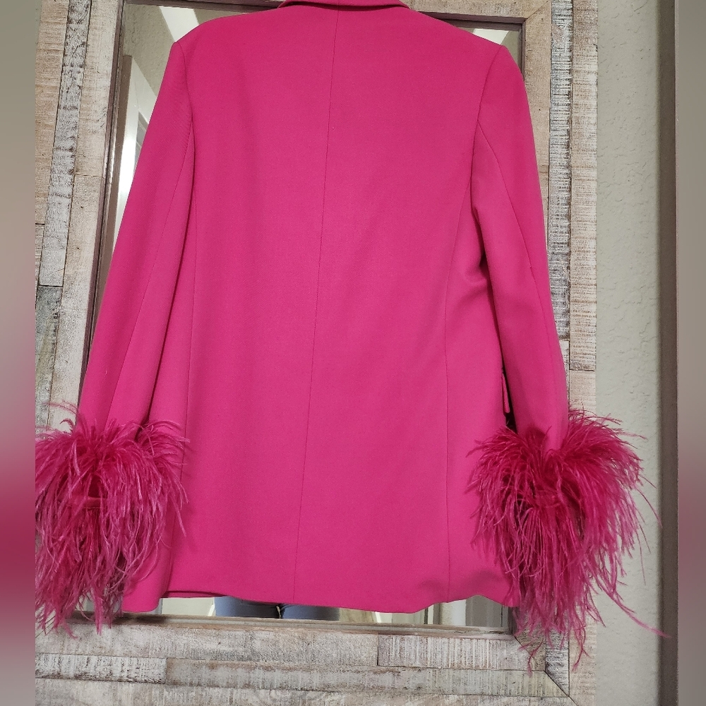 NWOT Zara Pink Feather Cuff Blazer - Picture 5 of 7